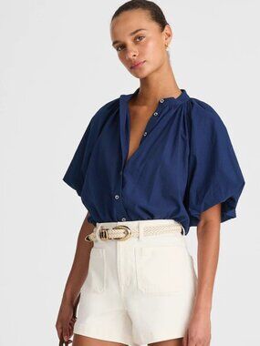Madewell Shirred Balloon-Sleeve Top in Lawn Cotton Voile